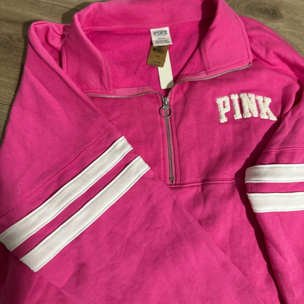 PINK Victoria's Secret Pink Half-Zip Sweater with White Stripes